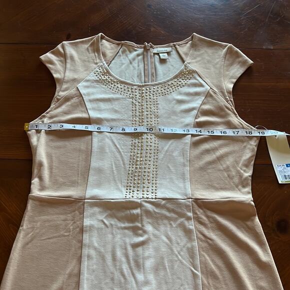 Ambar Beige & Tan Studded Knit Dress NWT Bodycon Woman Size Large Cap Sleeve - Picture 7 of 9